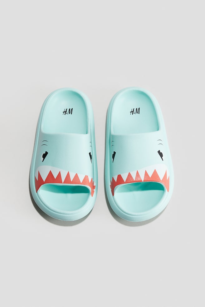 Printed chunky pool slides - Light turquoise/Shark - 1