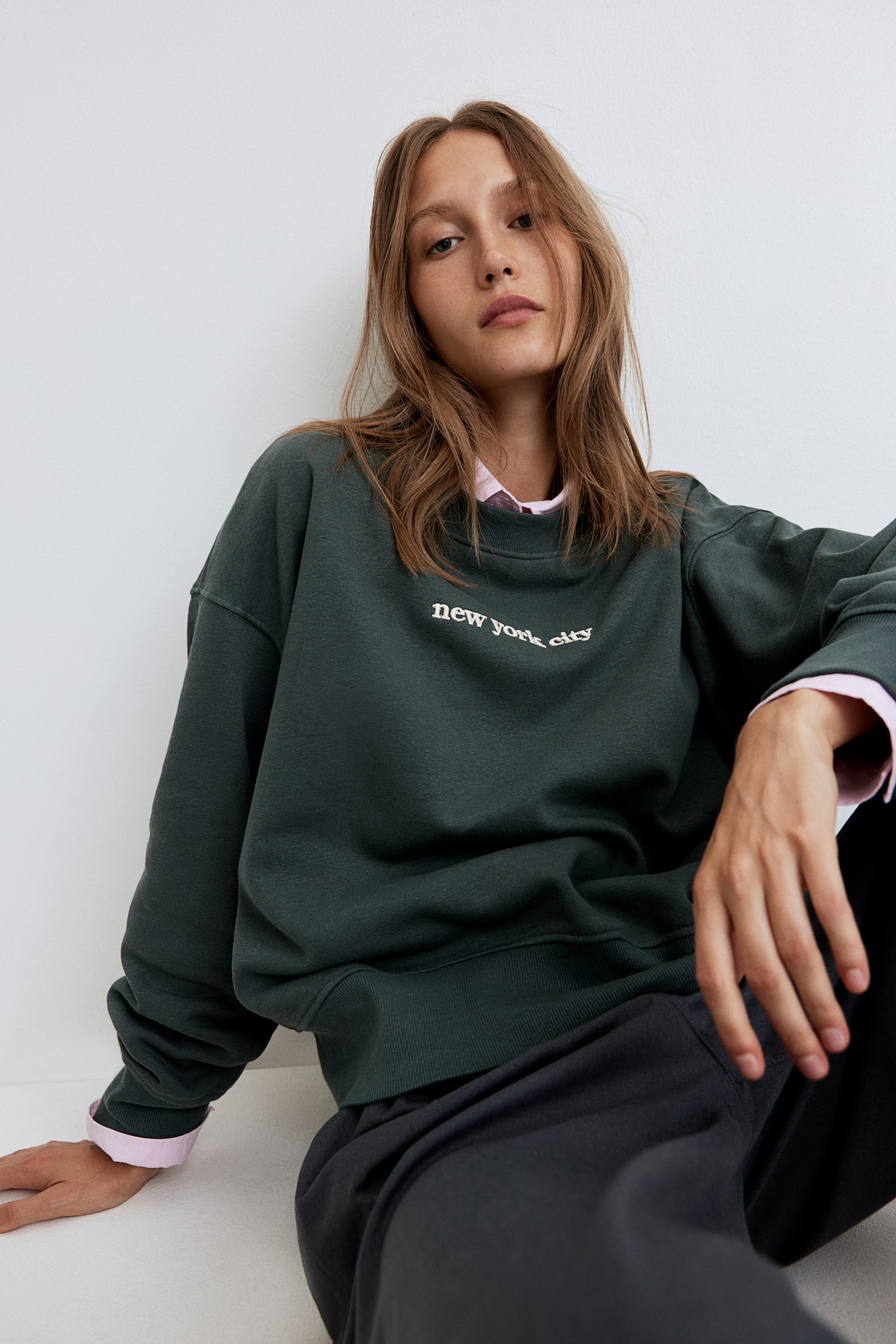 Text-motif sweatshirt - Dark teal/White/Paris - 3