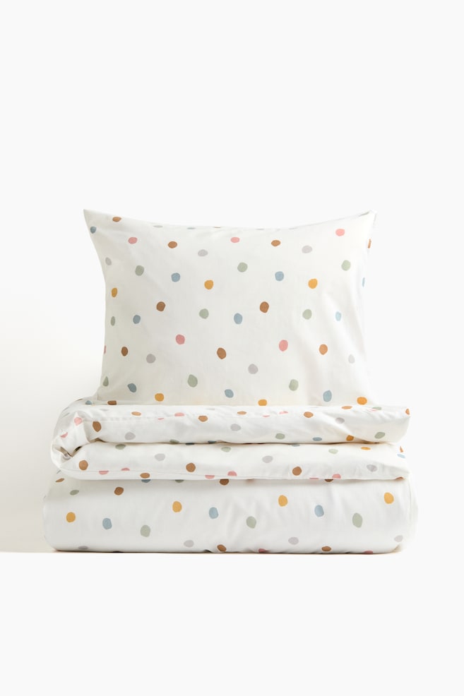 Cotton single duvet cover set - White/Spotted - 1