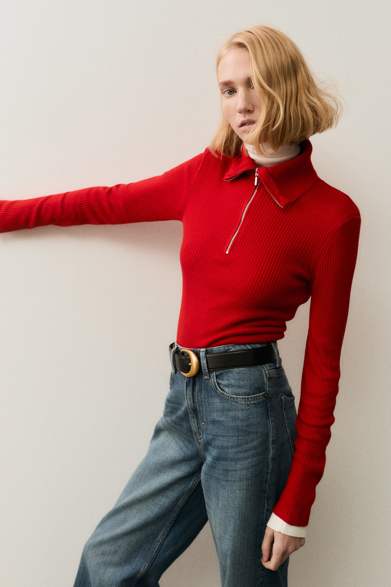 Rib-Knit Half-Zip Top - image 2