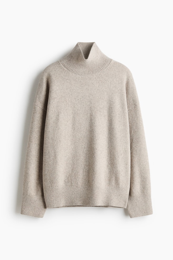 Oversized Mock-Turtleneck Sweater - Light taupe melange/Cream/Dark gray melange - 1
