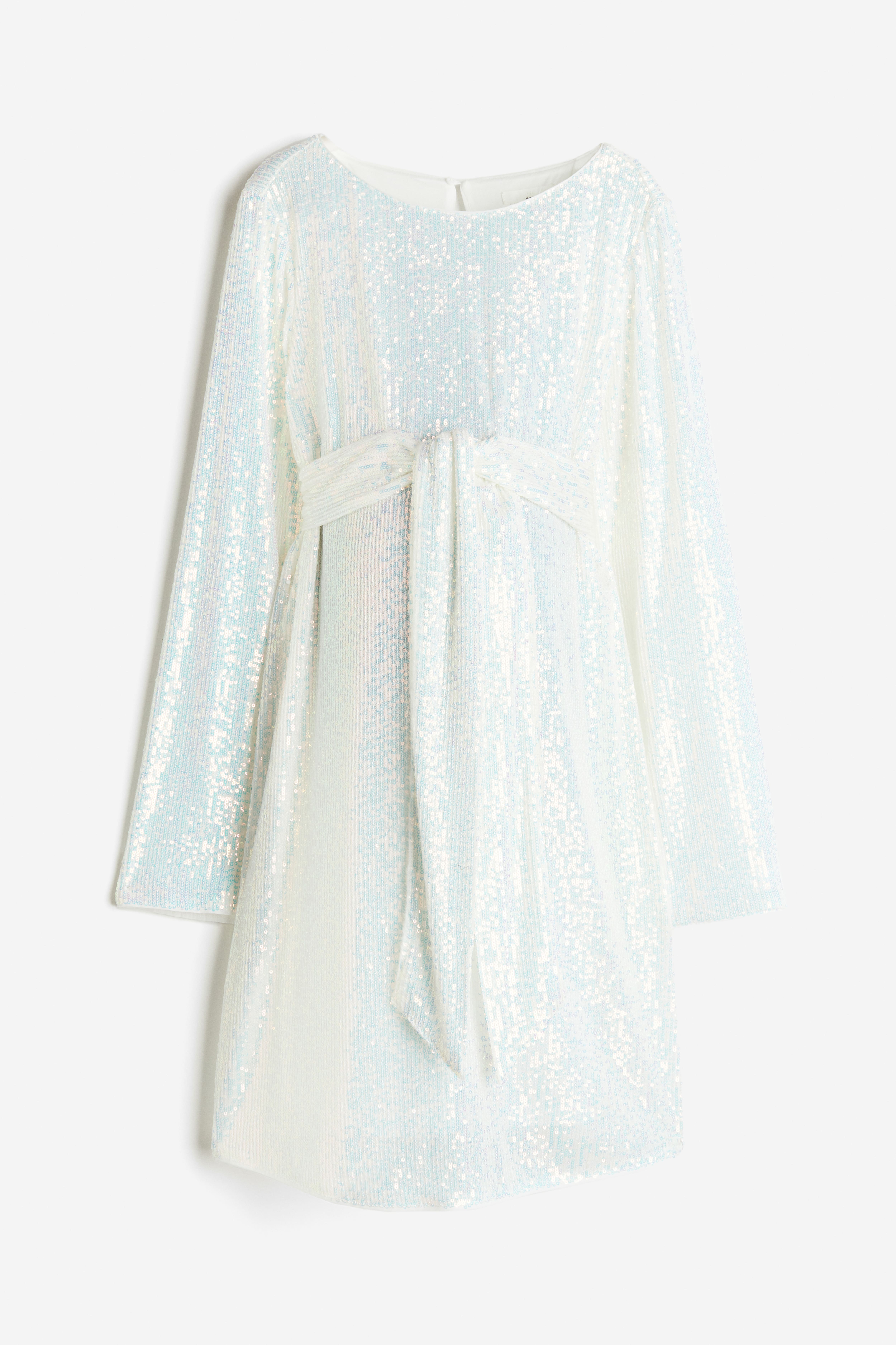 MAMA Sequined Dress - Long sleeve - Short - White/holographic - Ladies |  H&M US