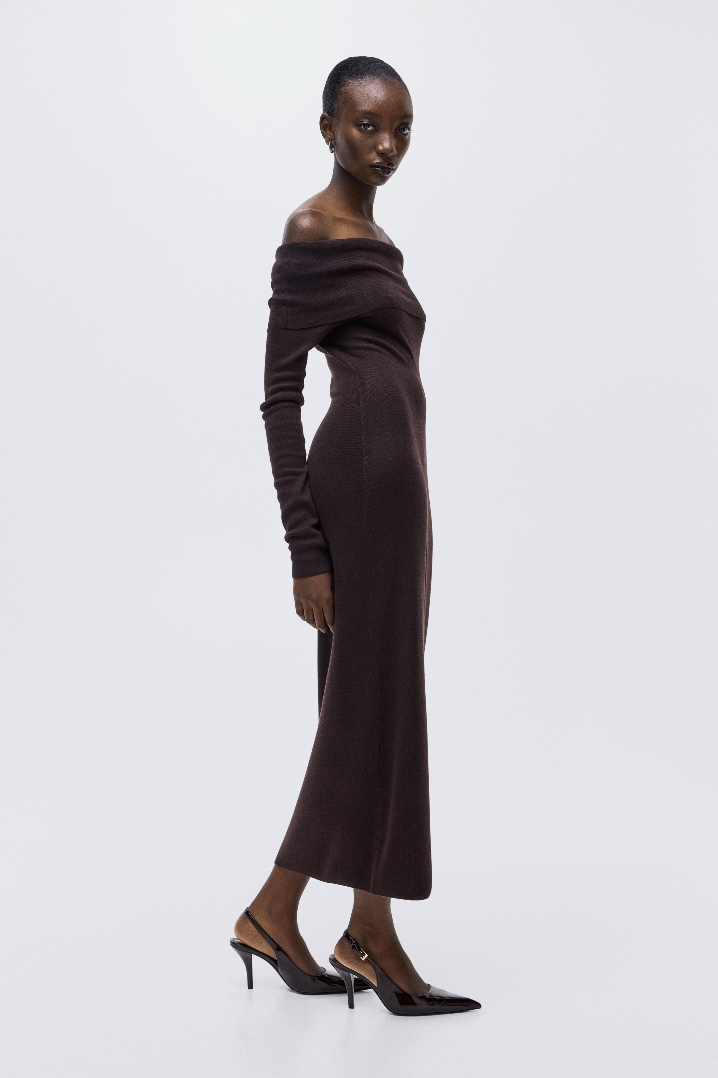 h&m brown off shoulder dress Brown Rust Peacock Feather Tribal Button-Down Maxi Dress main image 0