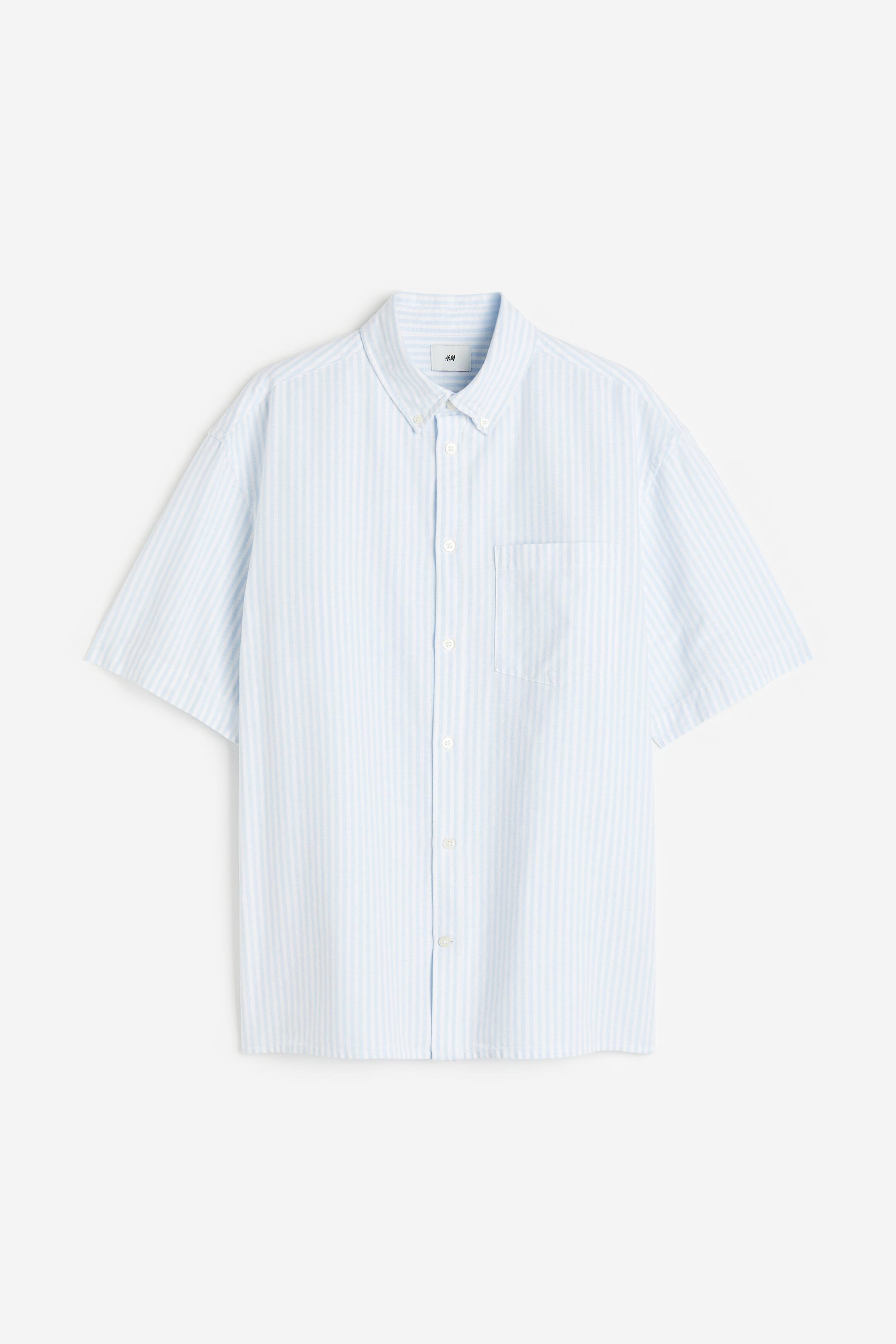 Xem ảnh lớn hơn: Áo sơ mi Oxford ngắn tay Relaxed Fit - Màu xanh dương nhạt/Kẻ trắng - Men | H&M VN 1