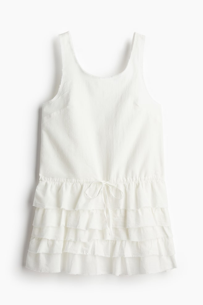 Raw-edge Dress with Tiered Skirt - Cream - 1