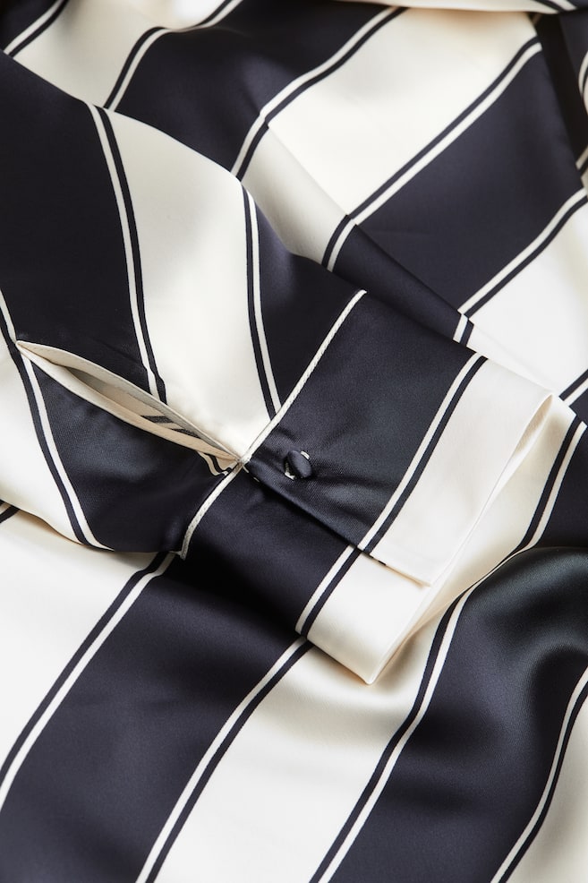 Twist-detail satin dress - Cream/Black striped - 3