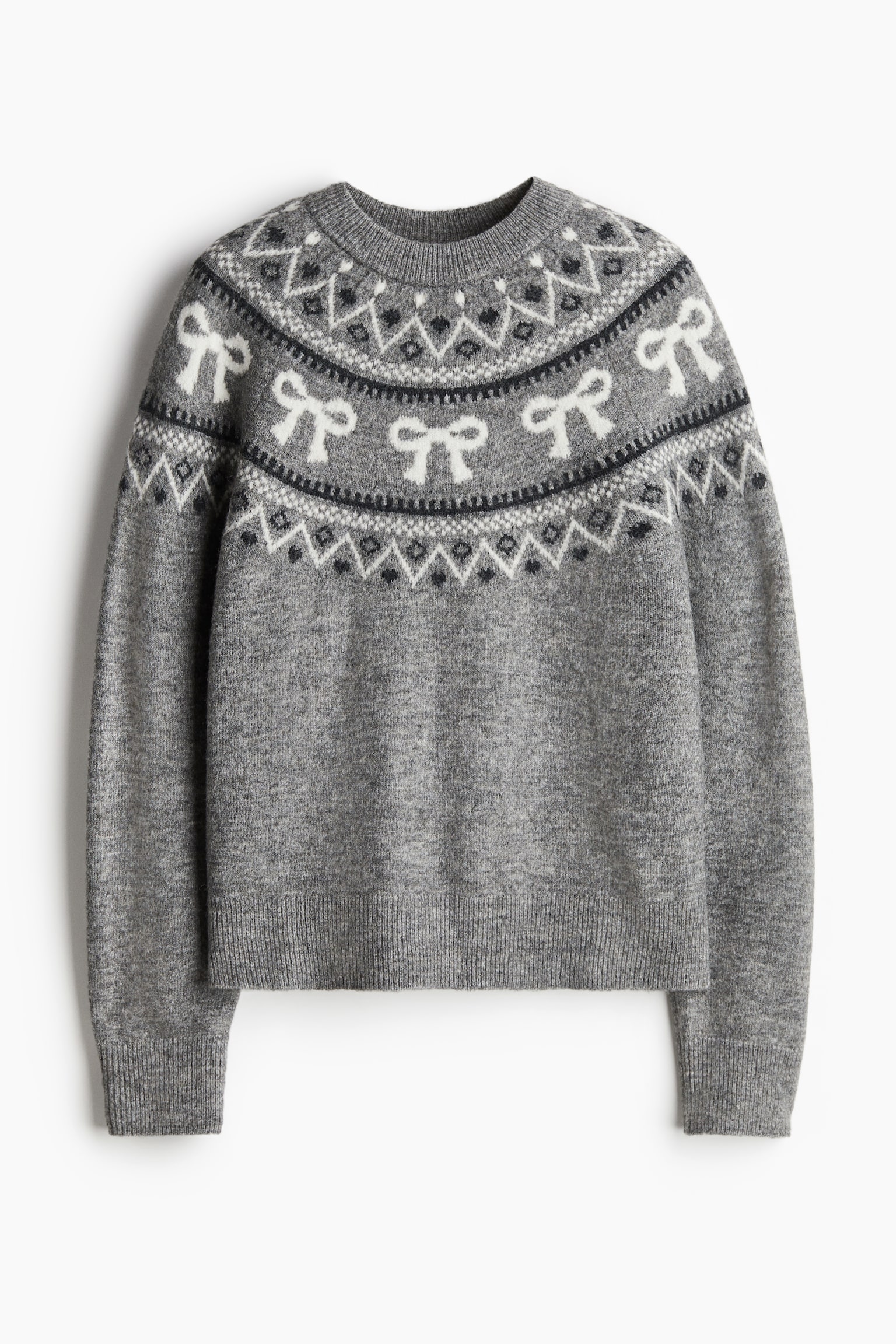 Jacquard-knit jumper - Grey marl/Bows/Dark beige/Hearts/Dark red/Skiers/Cream/Les Alpes - 2