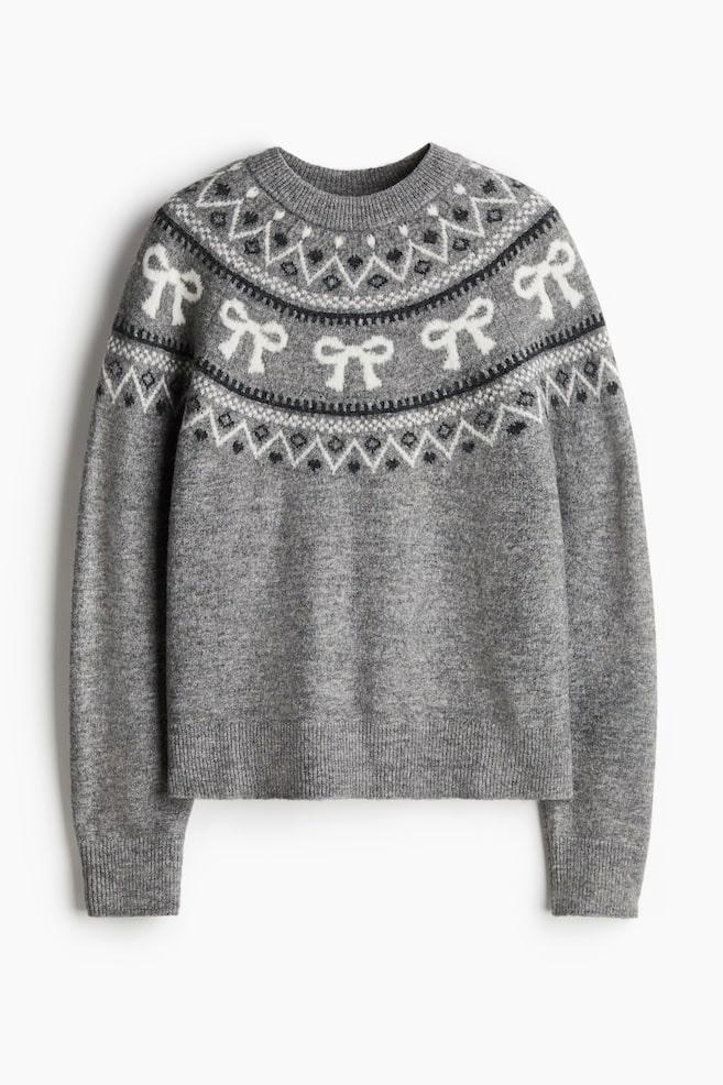 Pullover in maglia jacquard - Grigio mélange/fiocchi - 1