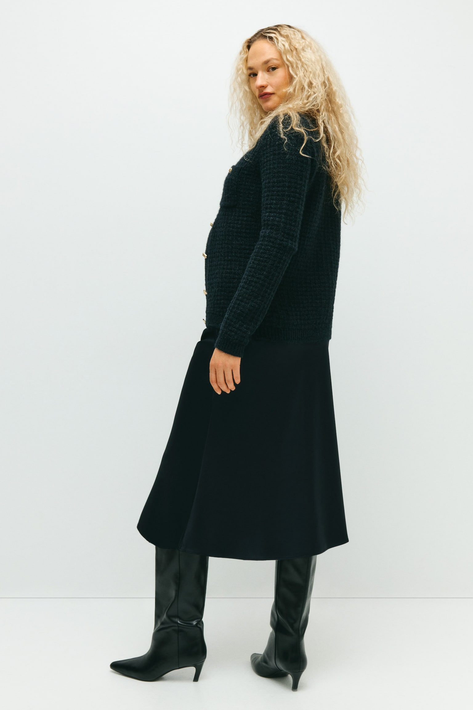 MAMA קרדיגן מסריג עם טקסטורה - כחול נייבי/קרם - 3