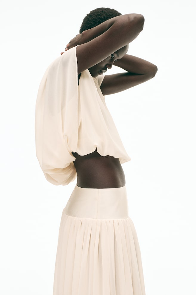Draped Chiffon Skirt - Light beige - 4