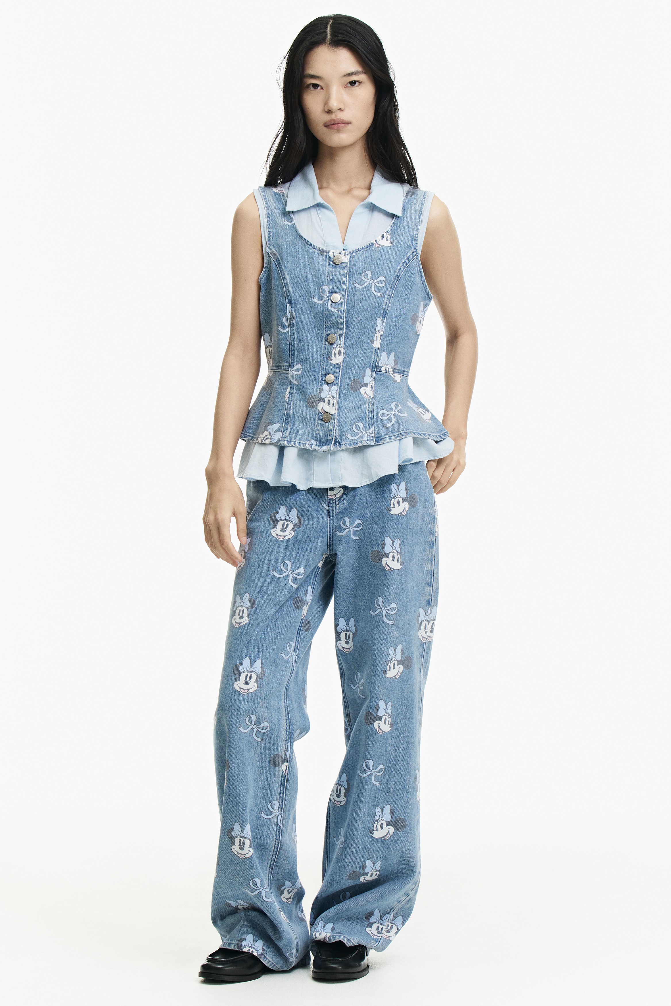 ストレートレギュラーウエストデニム - Light denim blue/Minnie Mouse