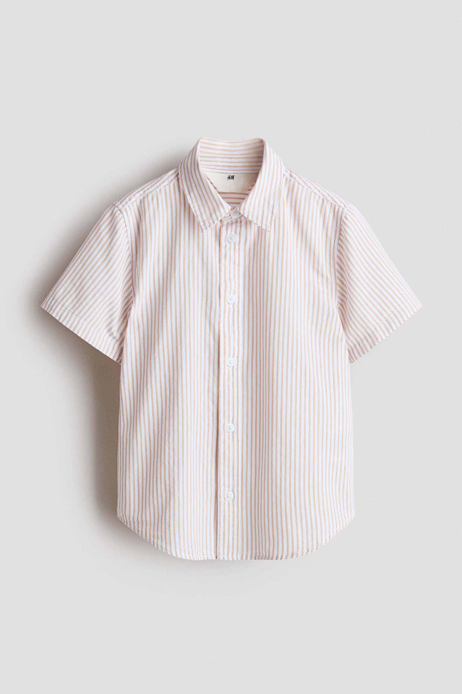 Short-Sleeved Cotton Shirt - Beige/white striped/White