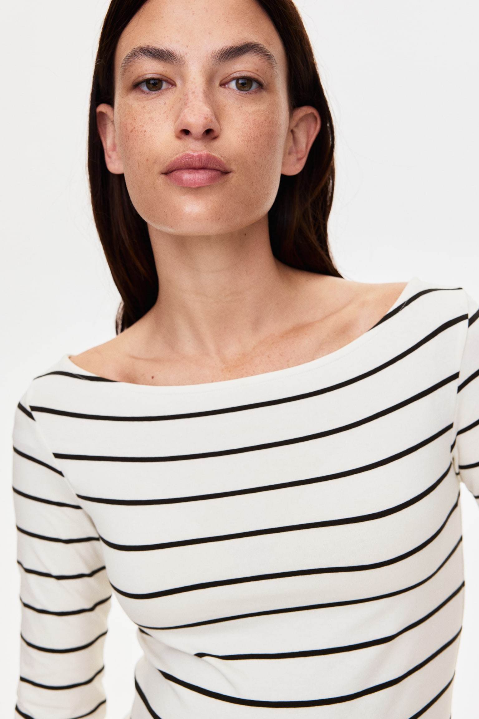 MAMA Boat-neck top - White/Black striped/White/Red striped/Dark brown - 1