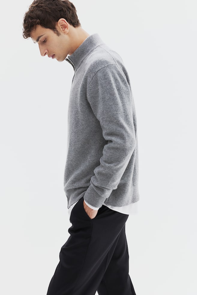 Regular Fit Wool zip-through cardigan - Grey marl/Dark blue - 7