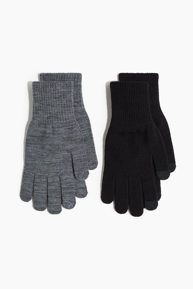 2 paires de gants tactiles - Gris foncé - 1