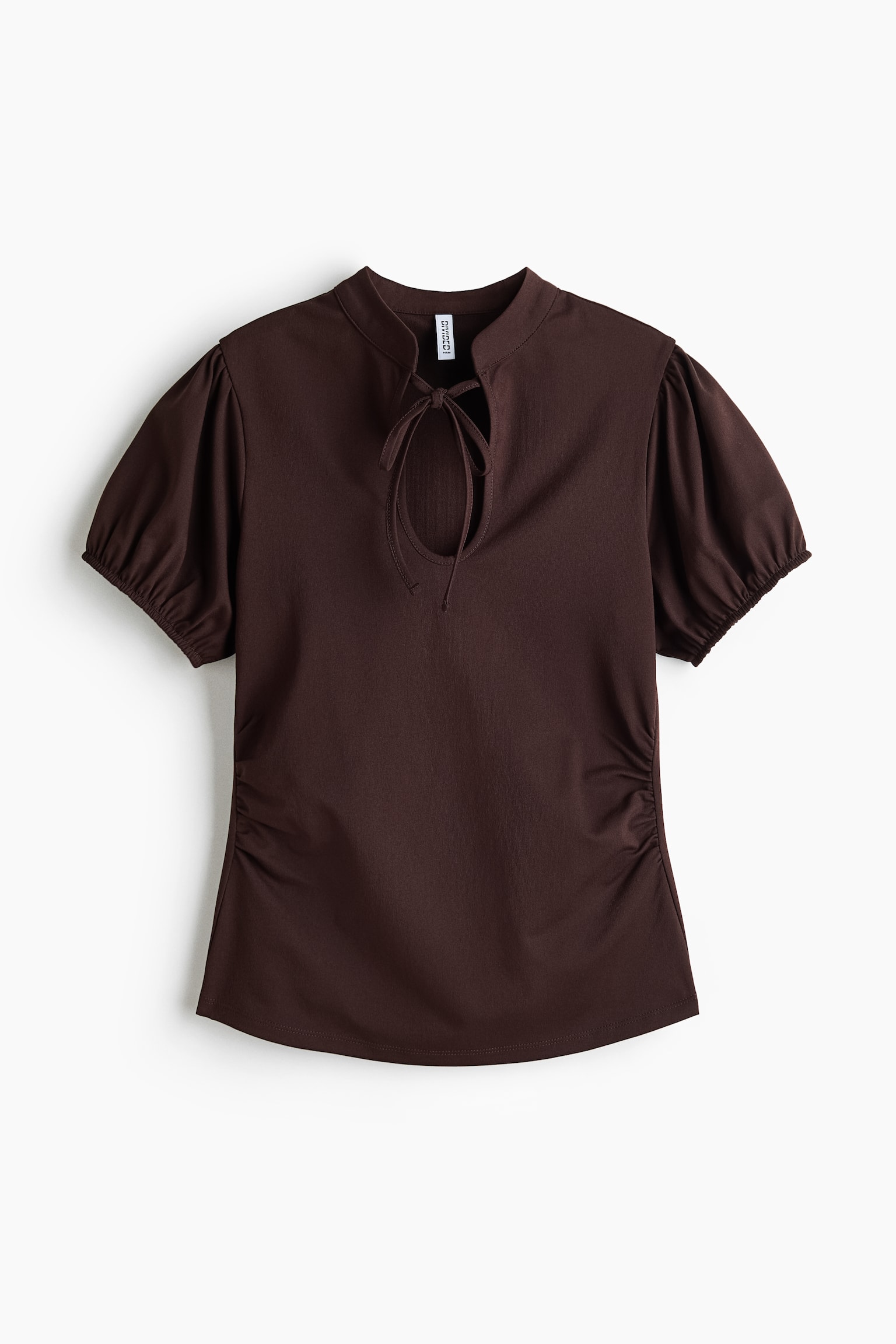 Женский топ H&M Puff-Sleeved Keyhole Top, цвет: Тёмный коричневый — фото 1