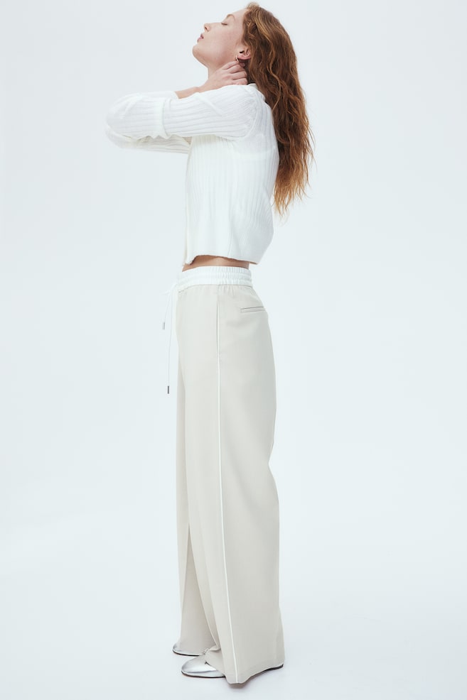 Pantalon large avec taille élastique - Beige clair/Noir/blanc/Gris chiné - 1