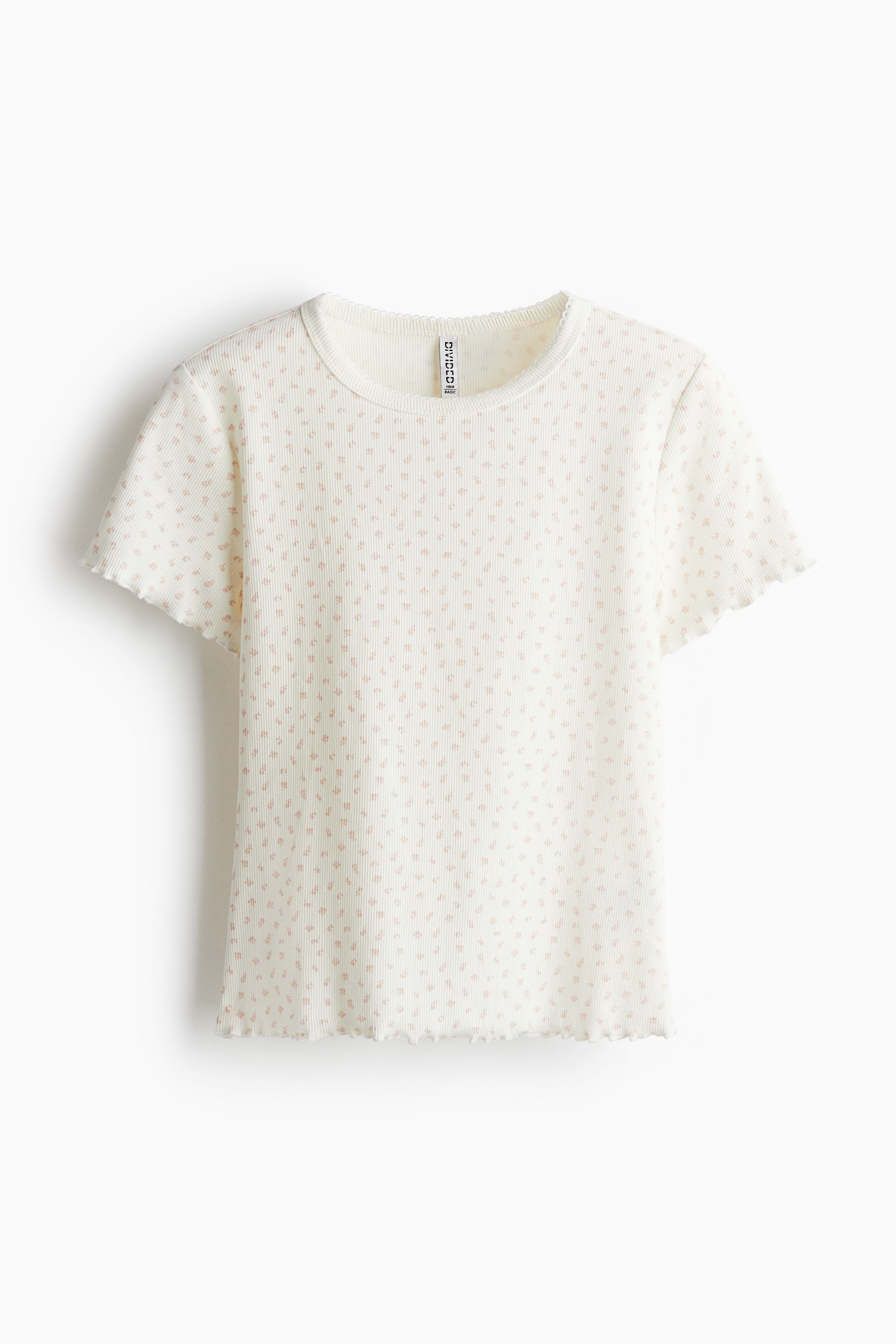 Overlocked Trim T-Shirt - Cream/floral/Cream/White