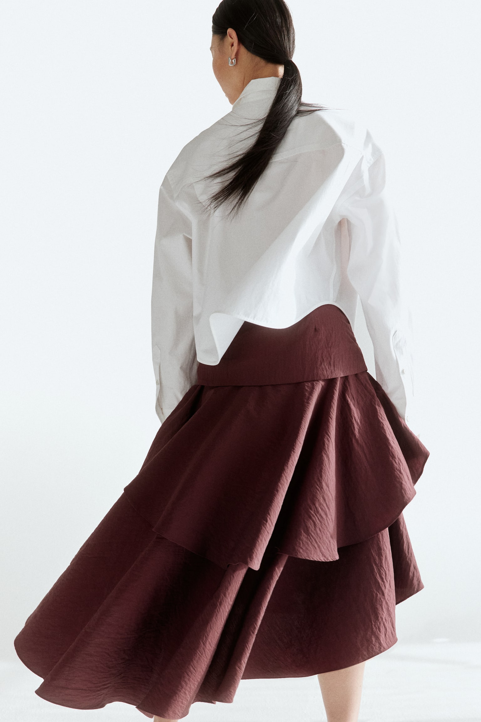 Asymmetric tiered skirt-Burgundy - 1