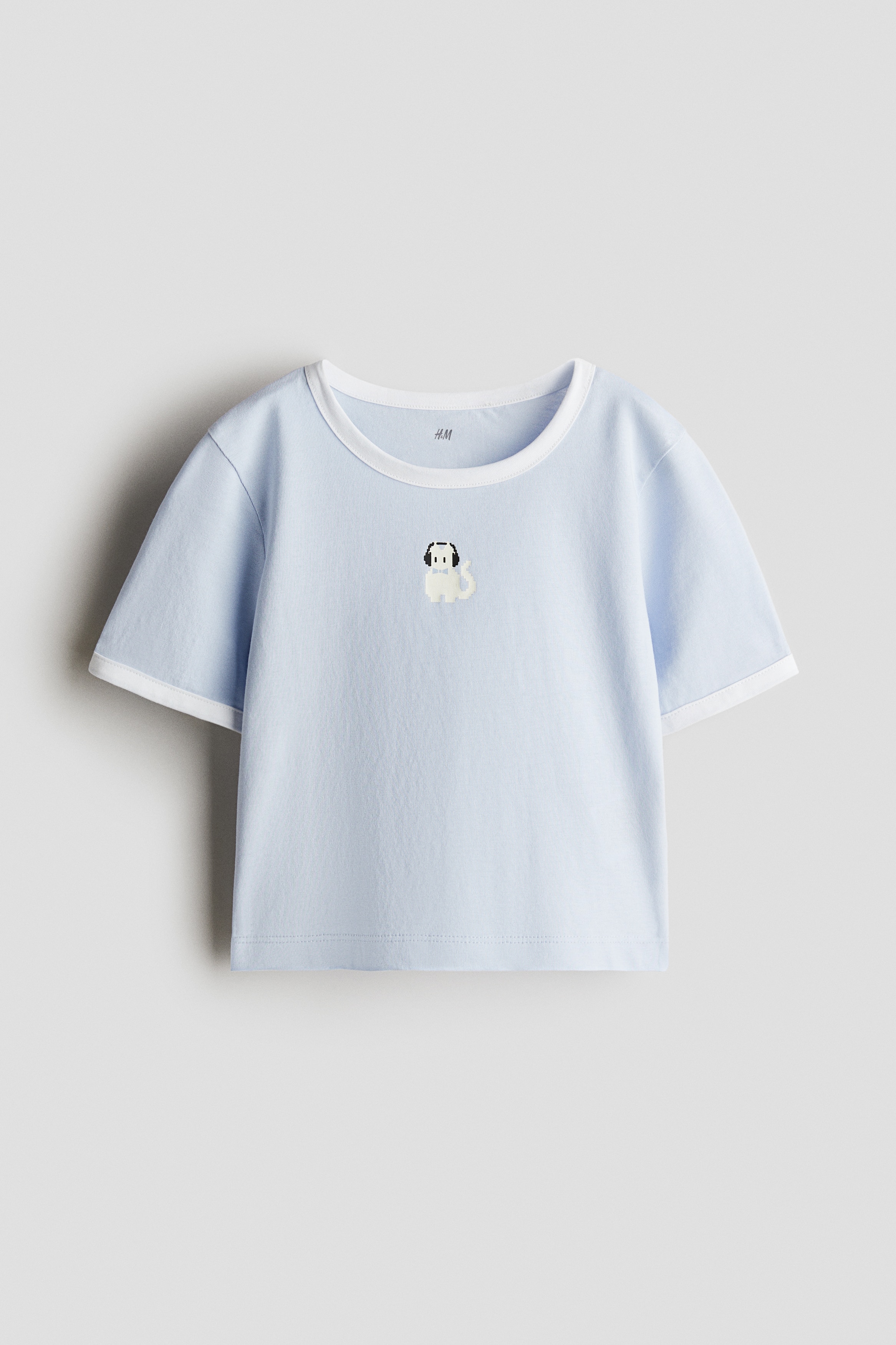 Print-motif cotton T-shirt - Light blue/Cat/Black/Cat