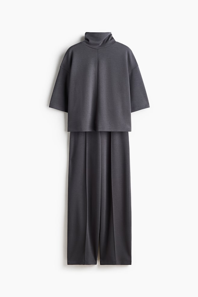 Conjunto de 2 piezas en punto - Gris oscuro jaspeado/Marrón oscuro/Gris claro - 1