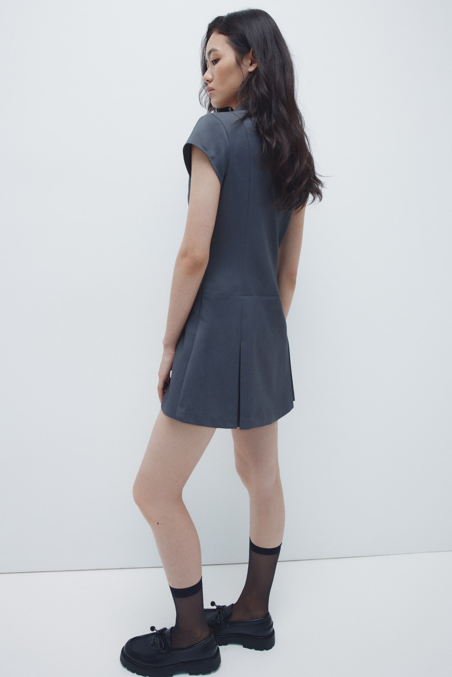 Short-sleeved dress - 다크 그레이/블랙 - 3