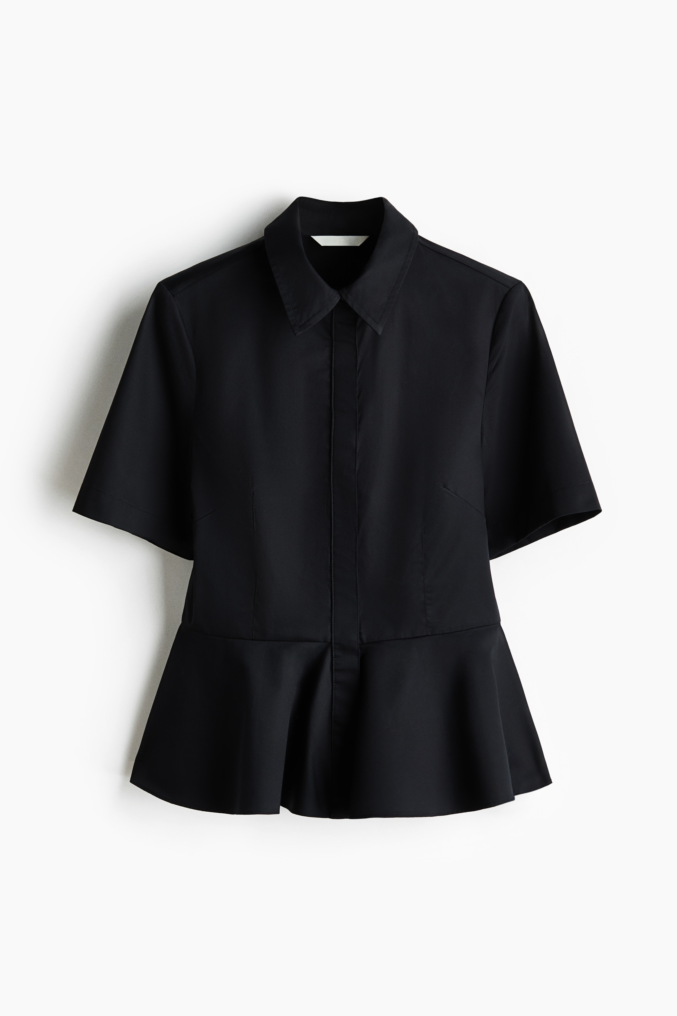 Camicia in popeline con peplum - Nero