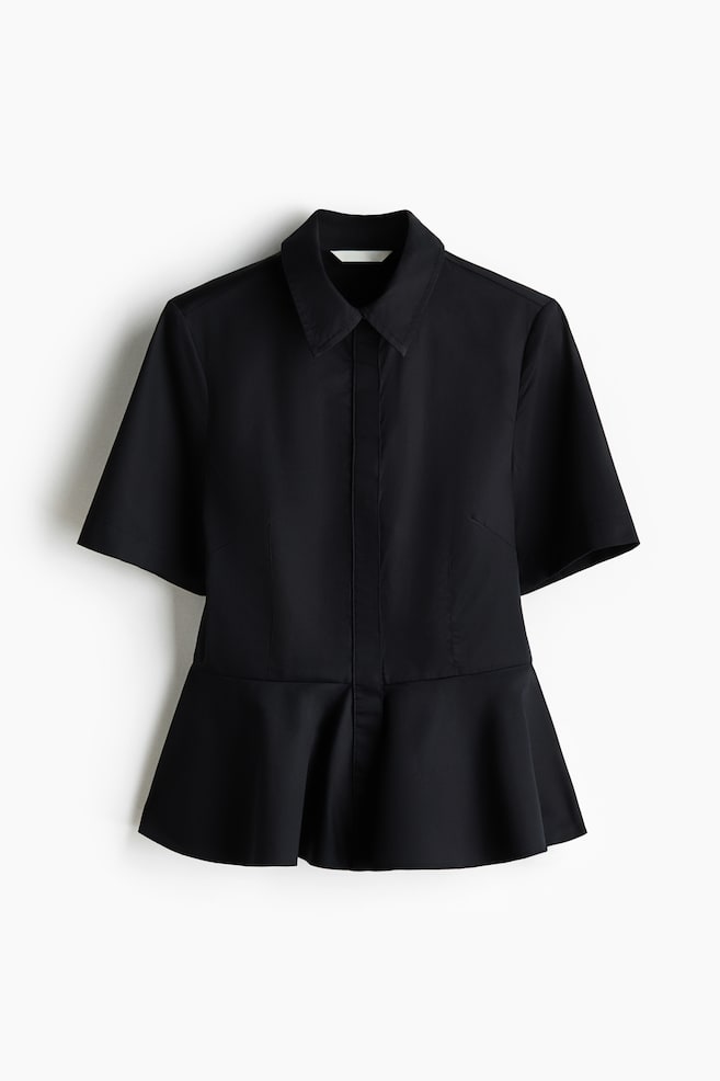 Poplin Peplum Shirt - Black - 1