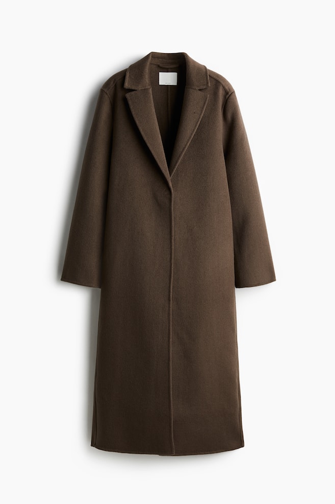 Manteau fait main en laine mélangée - Marron foncé - 1