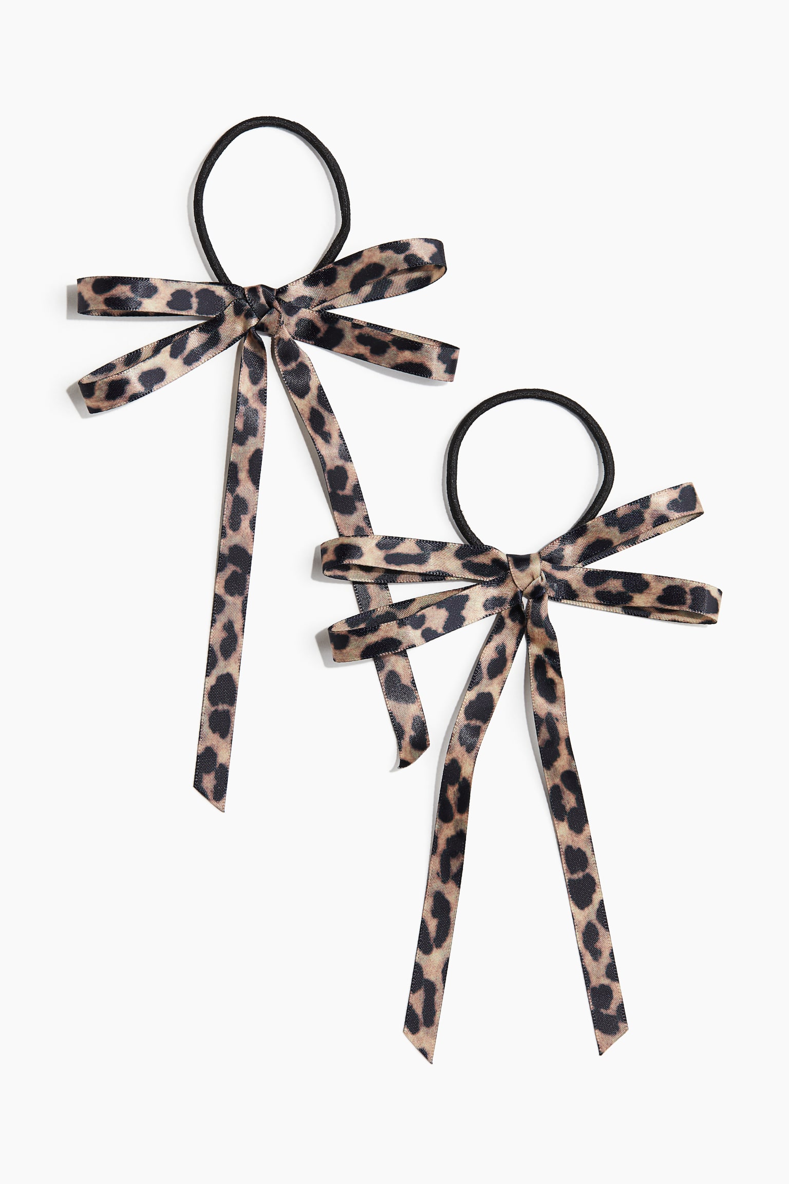 2-pack bow-detail hair elastics - Beige/Leopard print/Black/White/Dark brown/Navy blue - 1