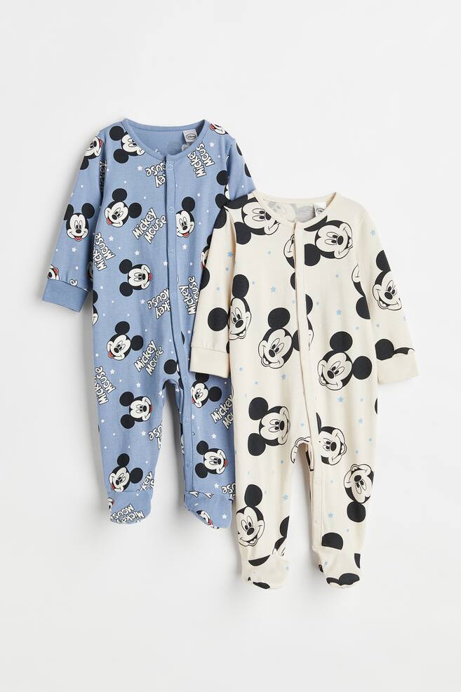 2-pack printed cotton all-in-one pyjamas - Blue/Mickey Mouse/Purple/The Mandalorian/Natural white/Winnie the Pooh/White/The Mandalorian