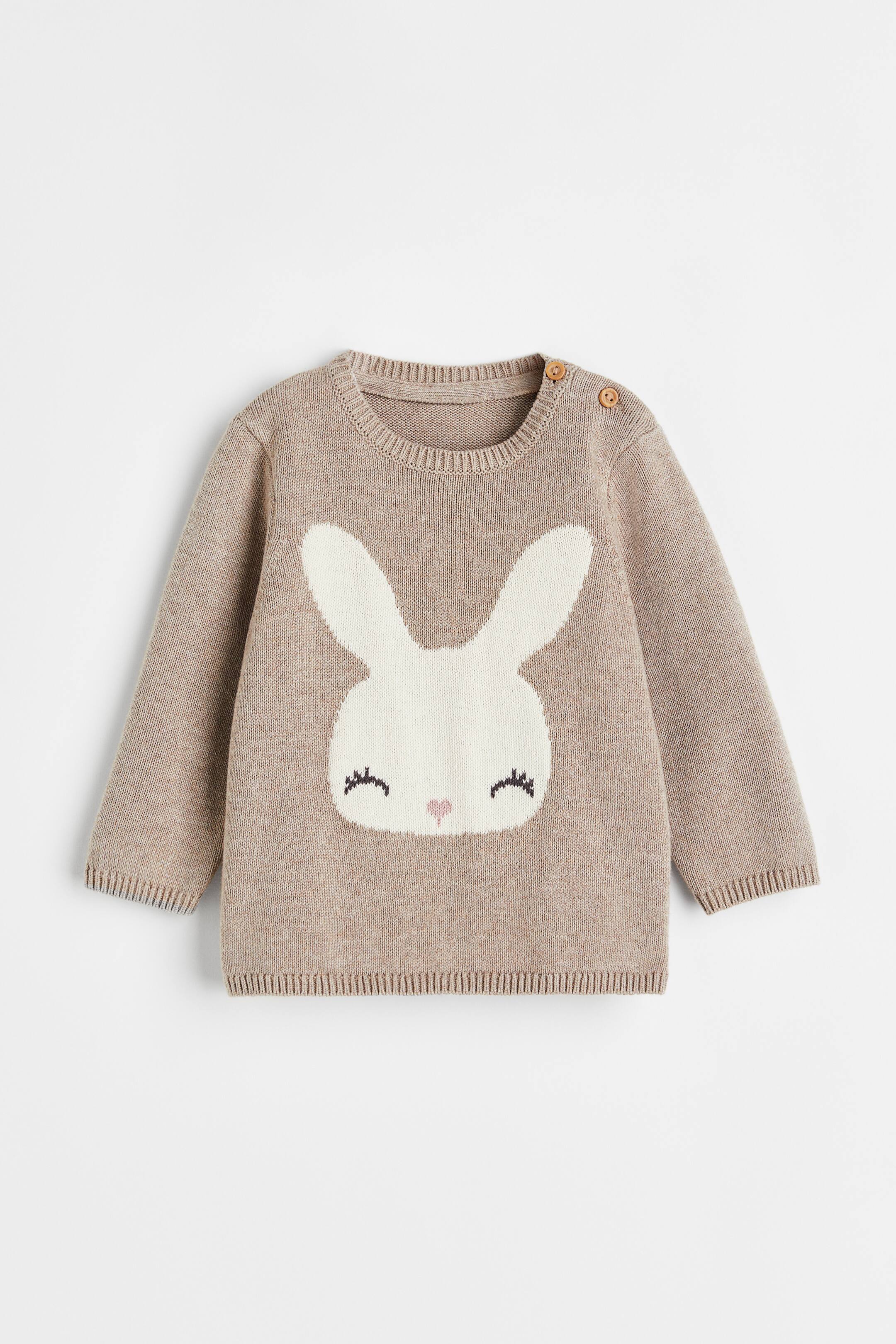 Xem ảnh lớn hơn: Áo jumper cotton dệt kim mịn - Màu be xám/Thỏ - Kids | H&M VN 1