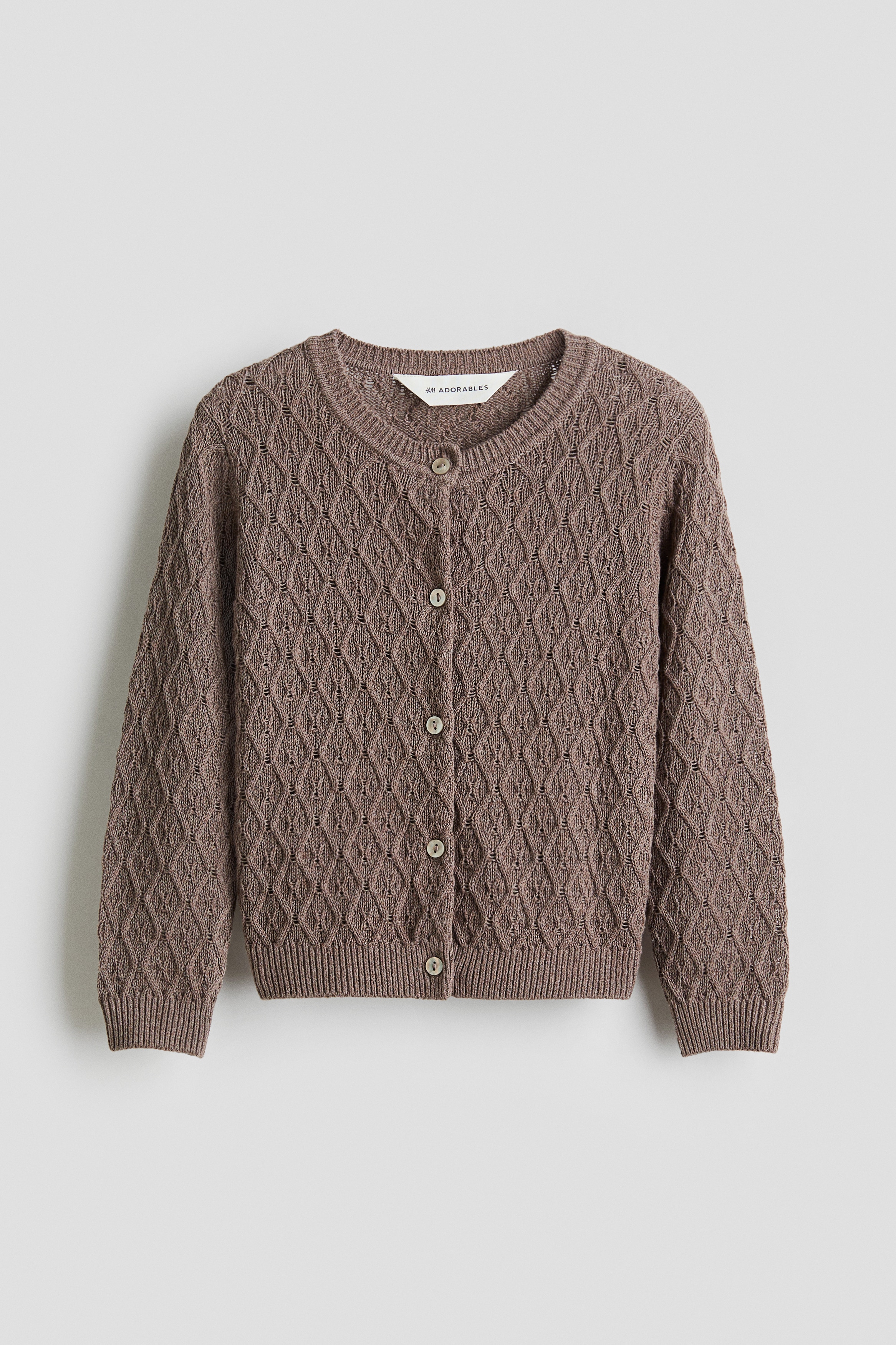Cardigan i strukturstrikket bomull - Brun