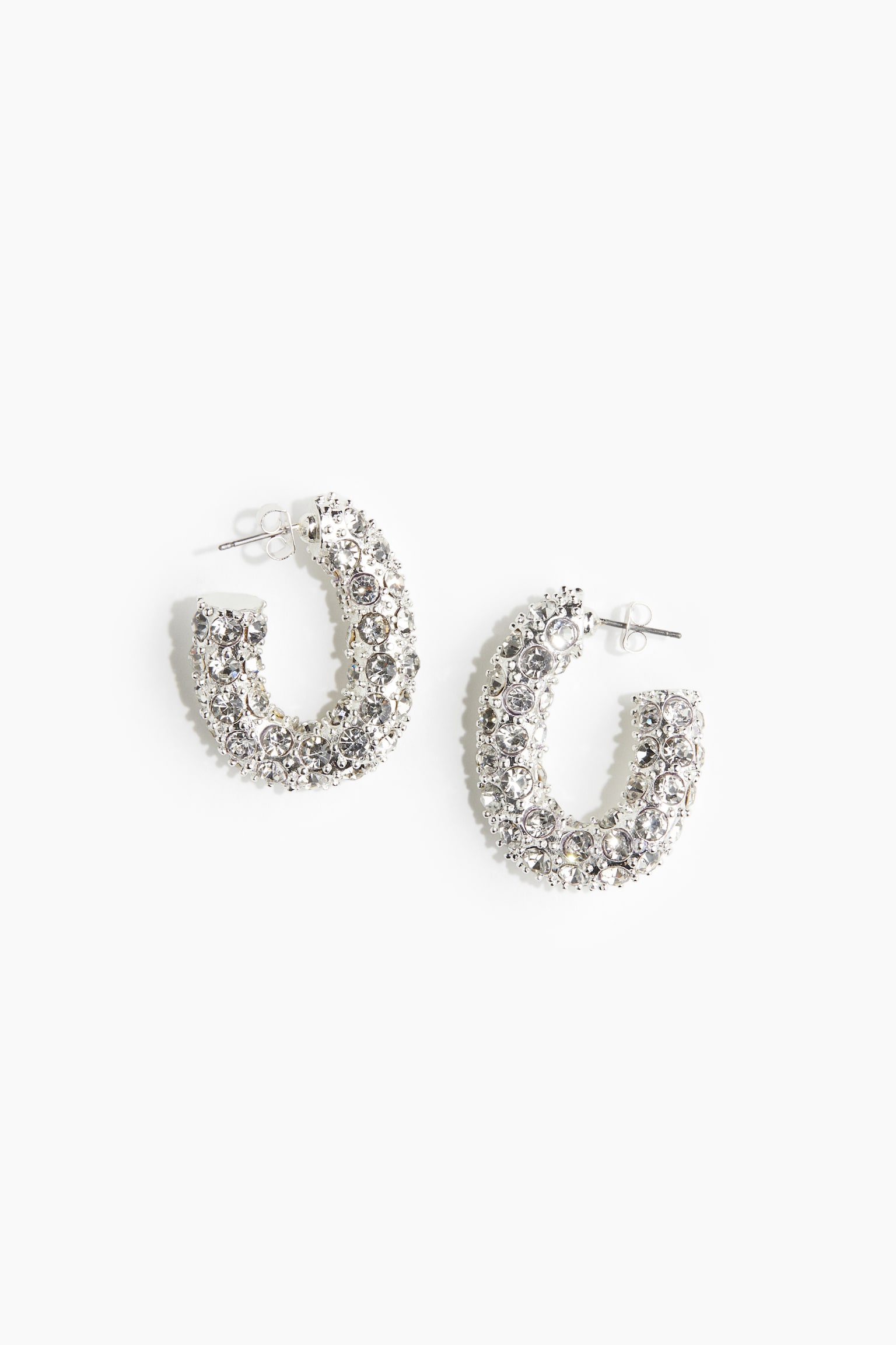 Rhinestone-decorated hoop earrings - Silver-coloured - 2