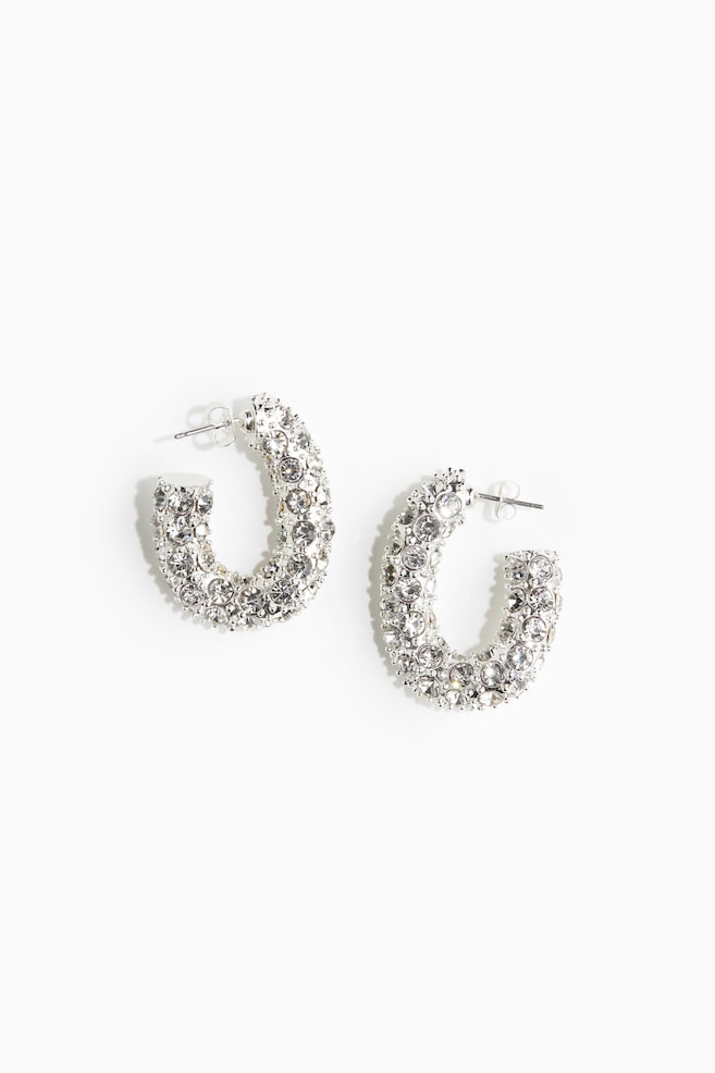 Rhinestone-decorated hoop earrings - Silver-coloured - 1