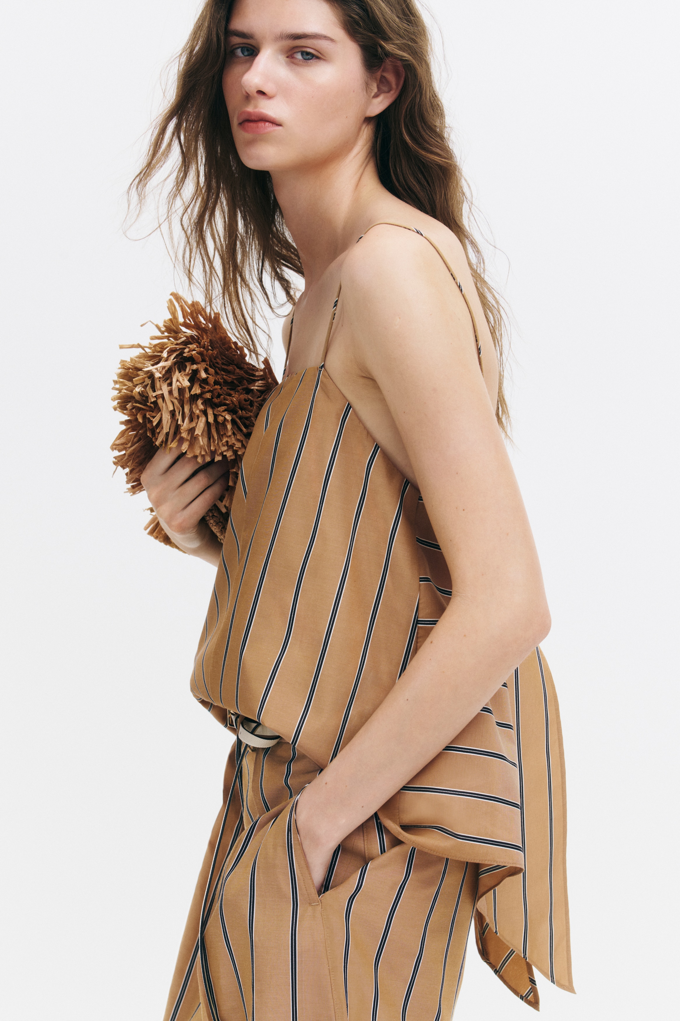 Women's Dark beige/striped Asymmetric Strappy Top | H&M CA