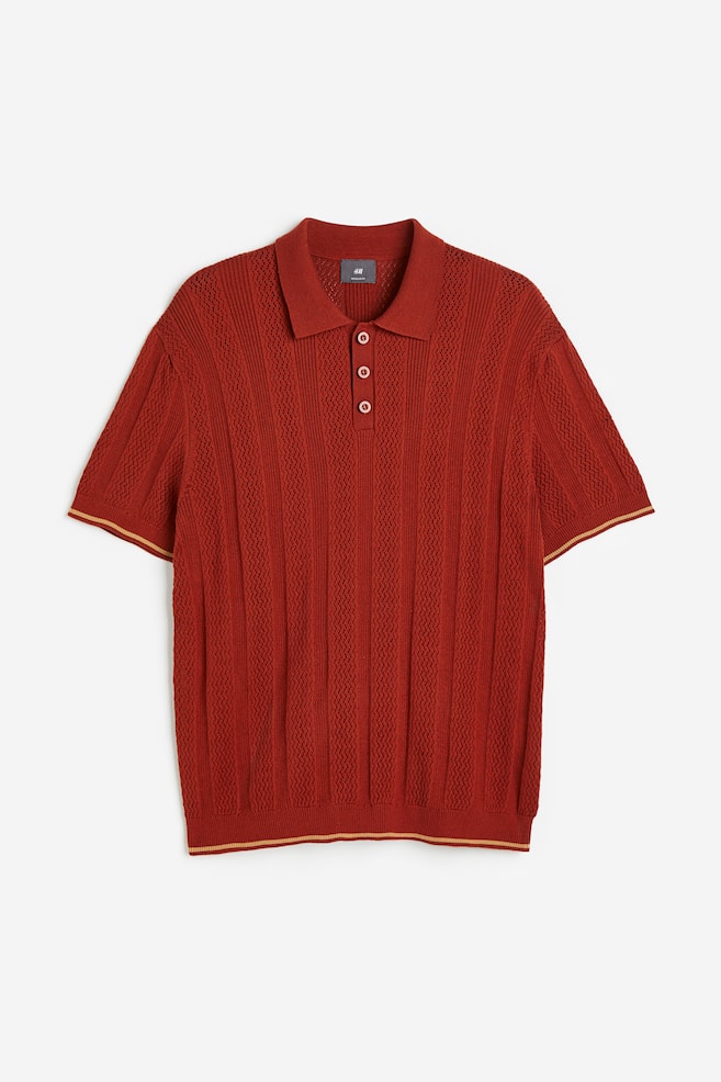 Regular Fit Crochet-look polo shirt - Rust orange/Cream - 2