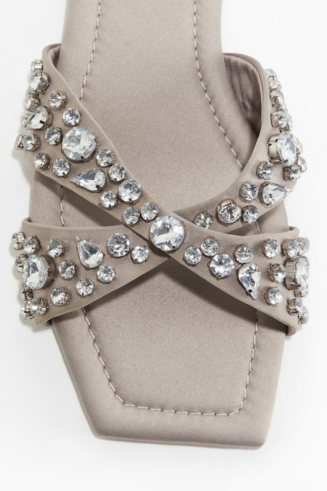 Rhinestone-embellished satin sandals - Greige - 1