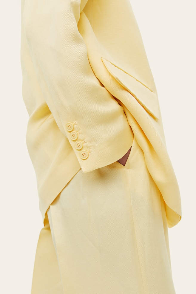 Double-breasted linen-blend blazer - Light yellow/White - 6