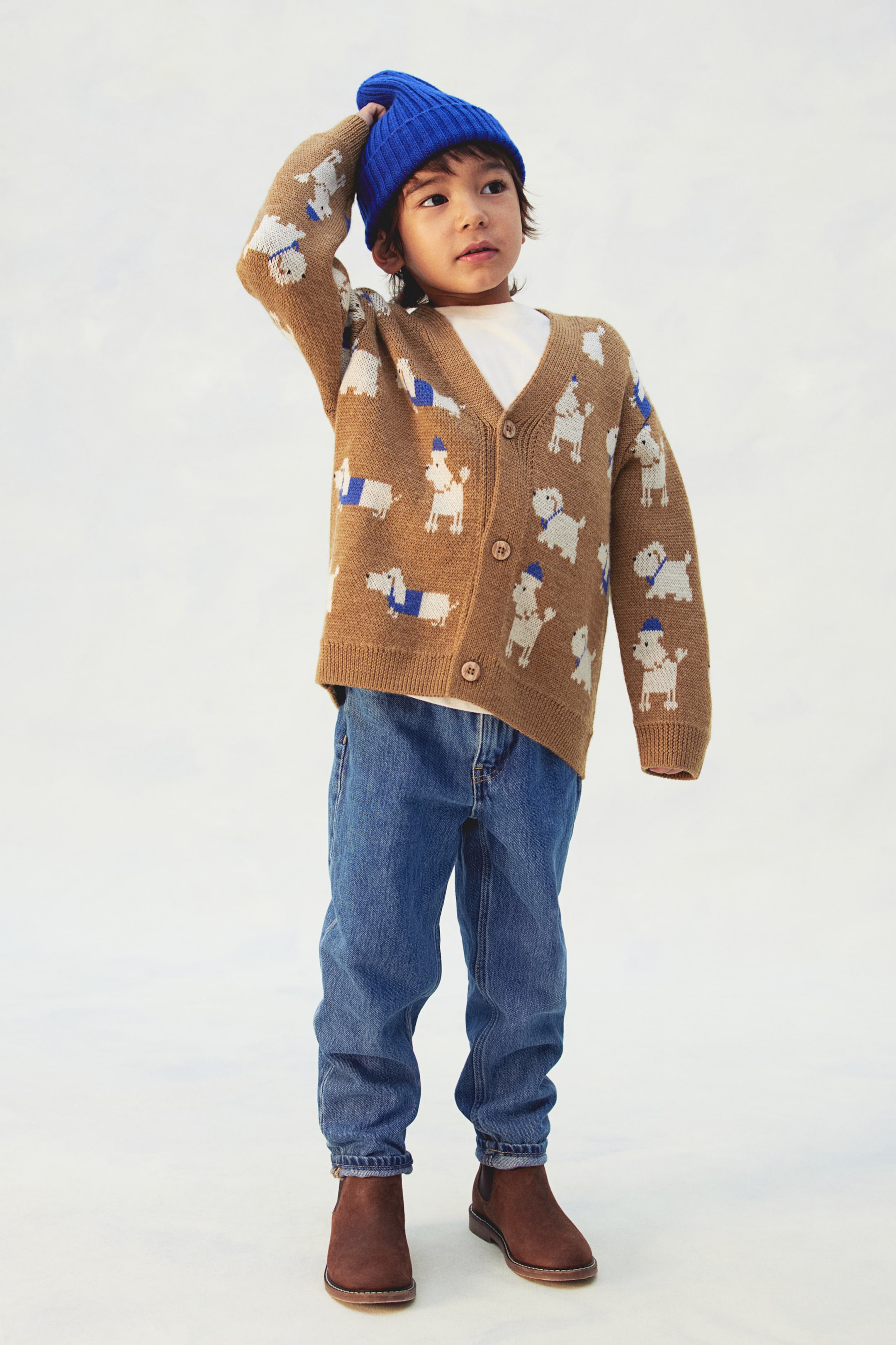 Jacquard-knit wool cardigan - Brown/Dogs - Kids | H&M GB 1