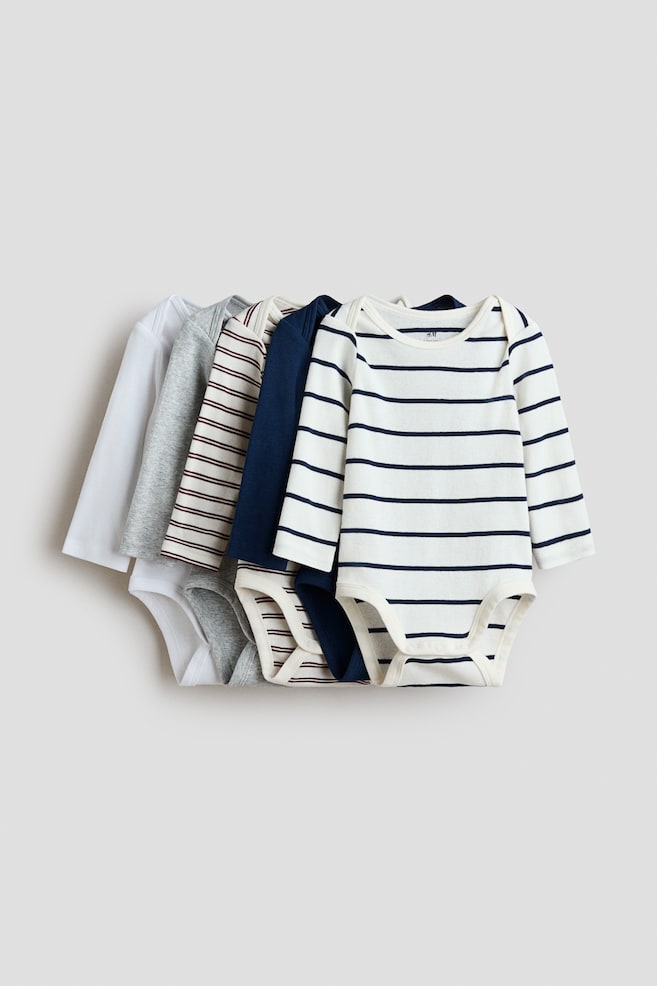 5-Pack Cotton Bodysuits with Lap Shoulders - Navy blue/brown striped - 1