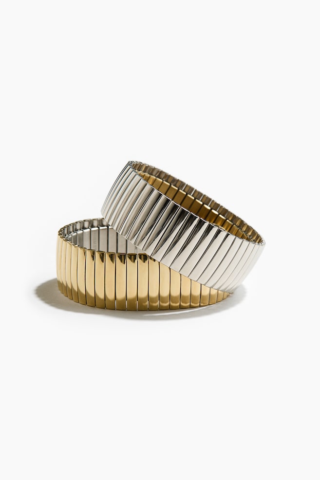 2-pack fluted two-tone bracelets - Gold-coloured/Silver-coloured - 1