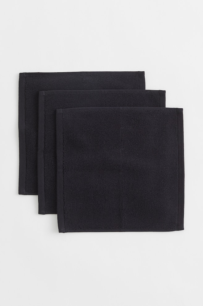 Asciugamani viso in spugna di cotone, 3 pz - Nero - 3