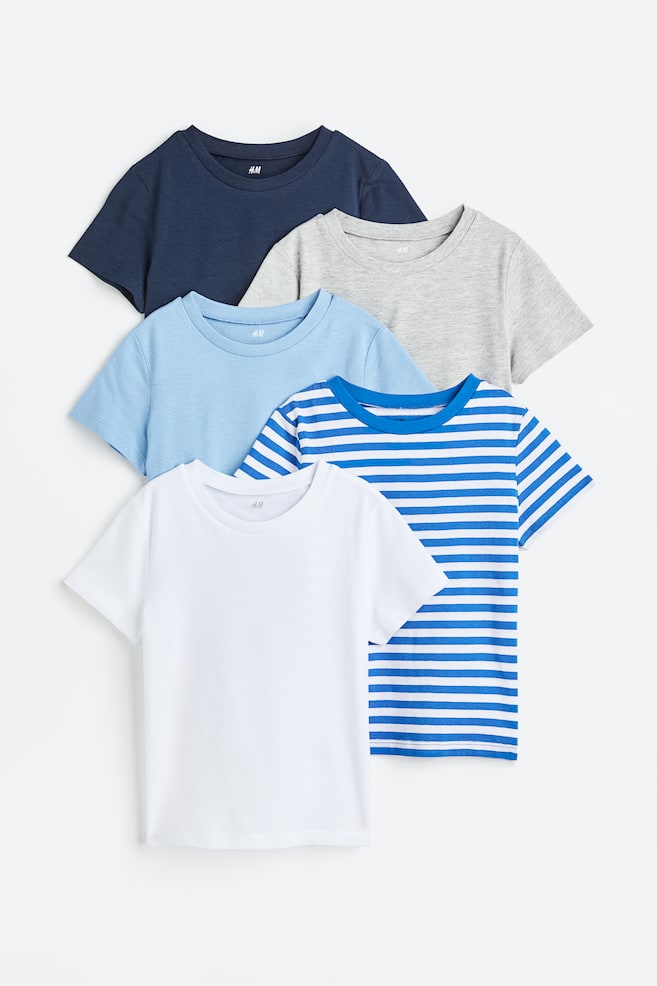 5-pack T-shirt i bomull - Marineblå/Gråmelert/Sort/Grønn/Lys beige - 1