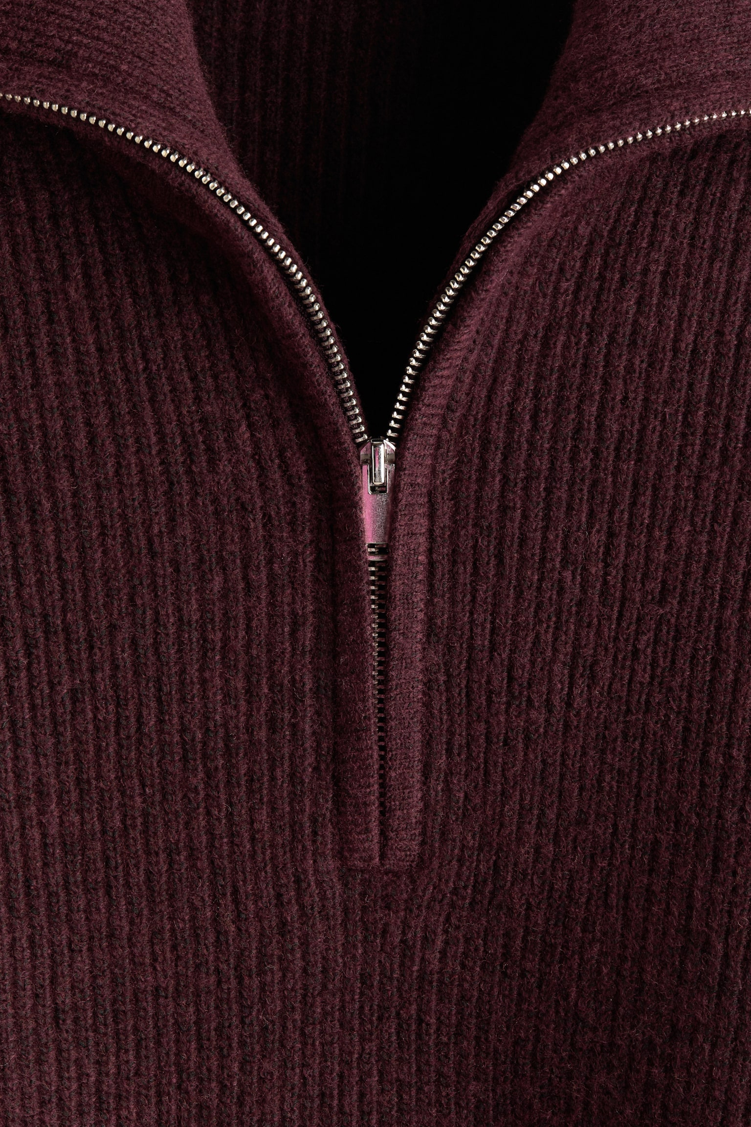 Мужской свитер H&M Relaxed-Fit Half-Zip Rib-Knit, цвет: Бордовый — фото 7