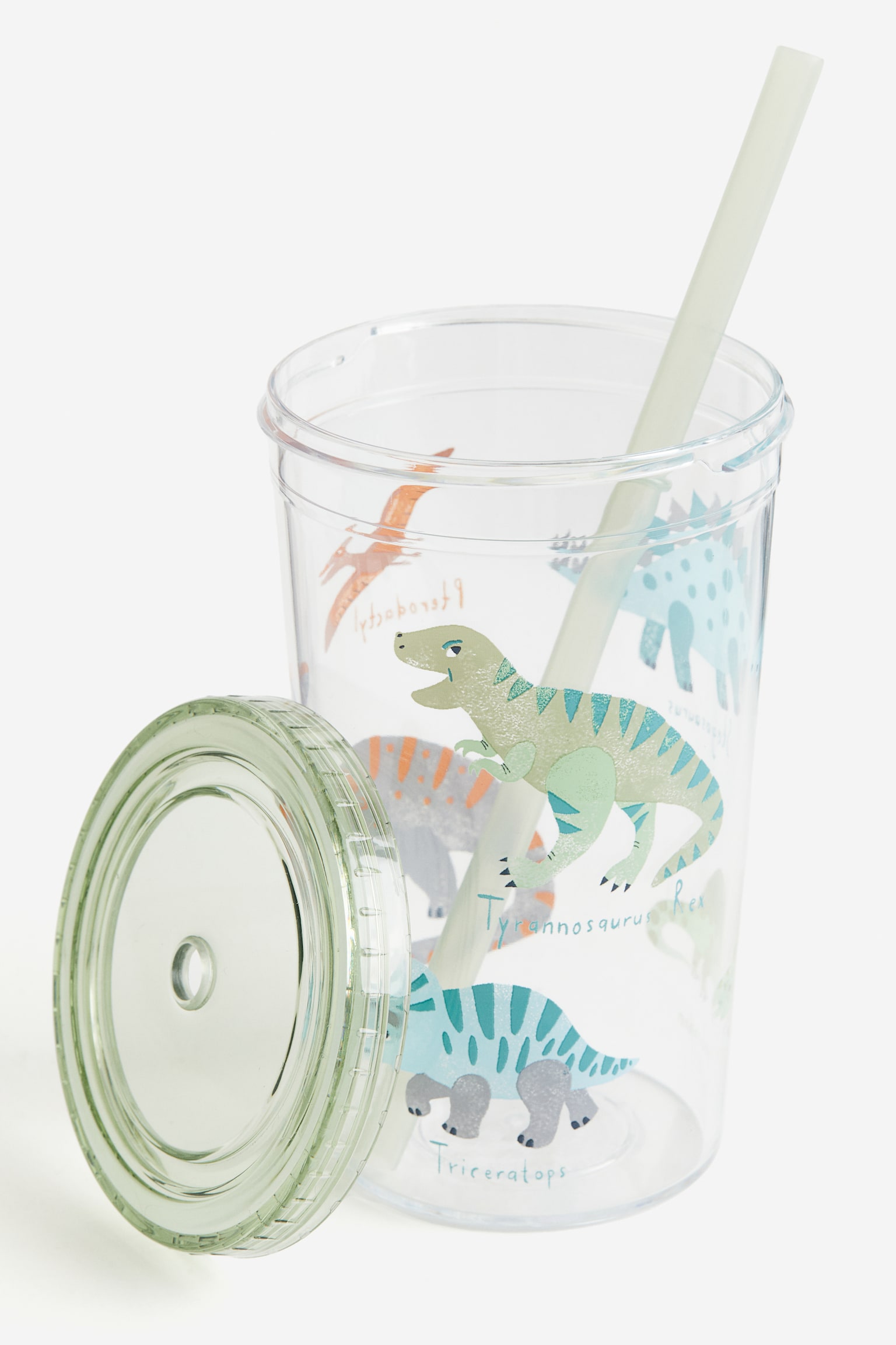 Patterned plastic mug with a straw - Light green/Dinosaurs/Light turquoise/Vechicles/Bright blue/Sharks/Pink/Ice Cream - 2