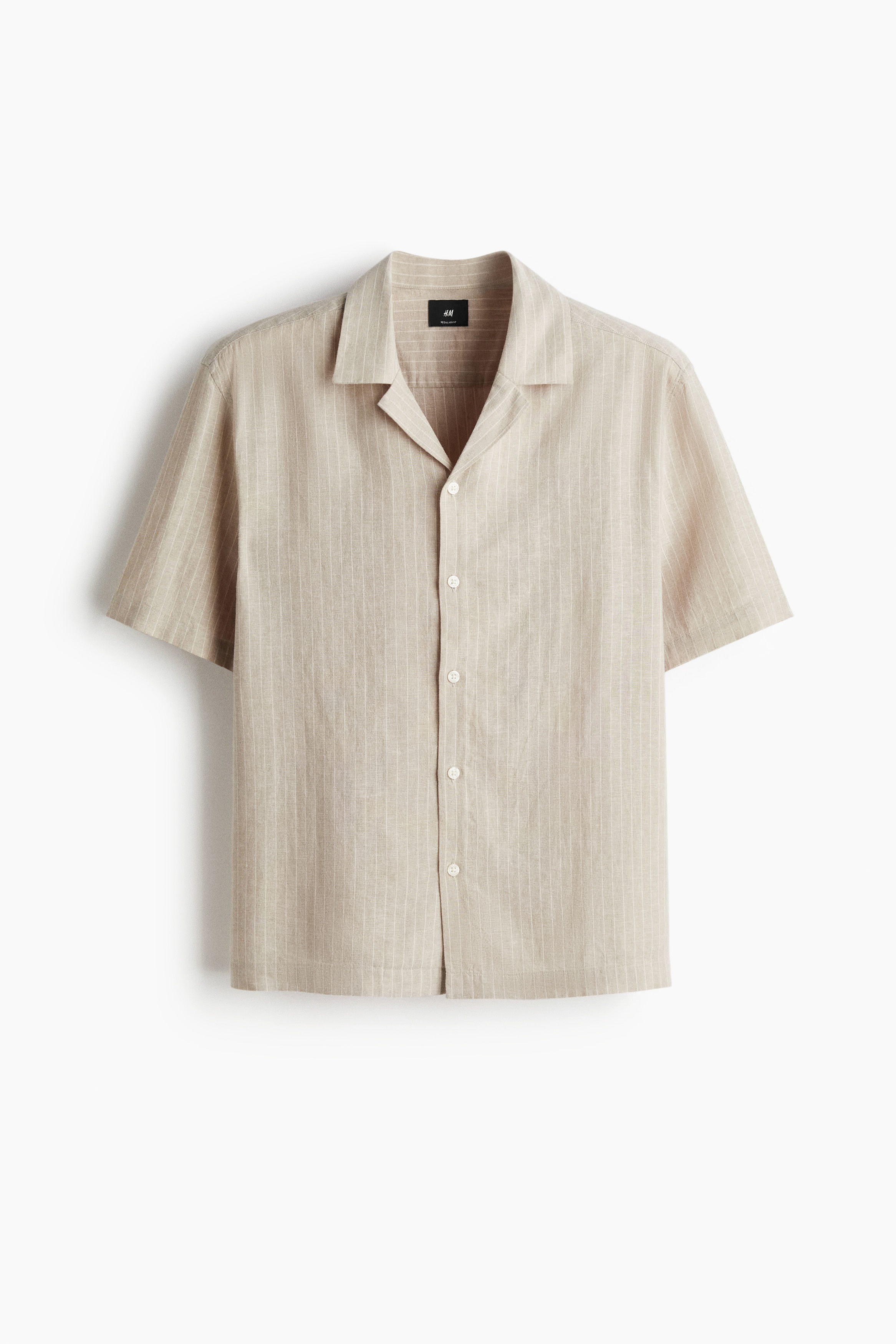 Regular Fit Linen-blend resort shirt - Beige/Striped/White/Light green/Striped