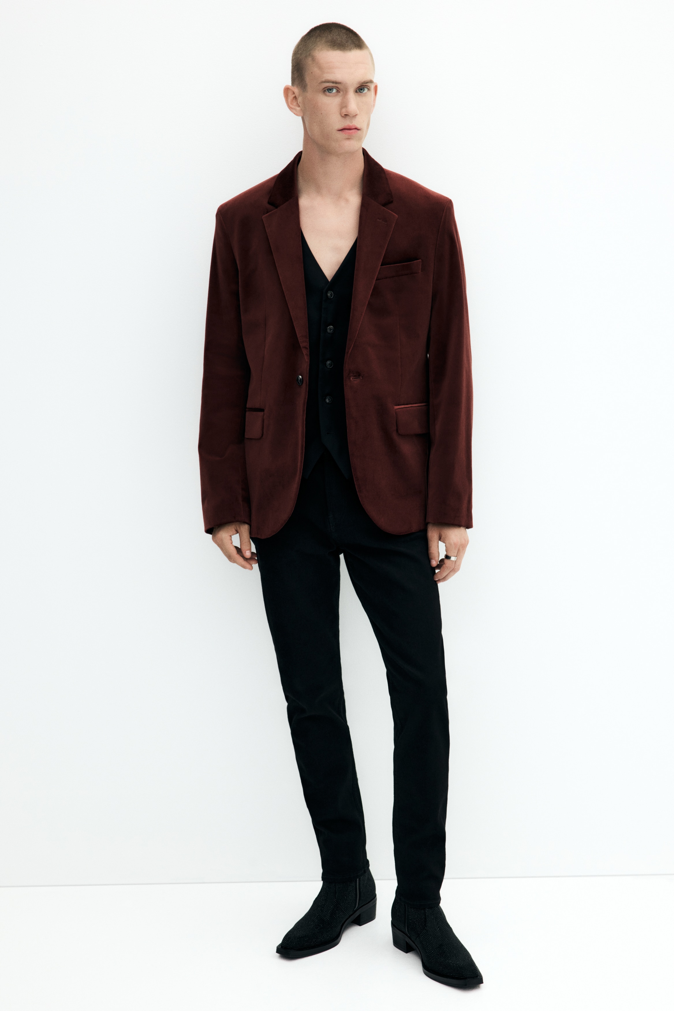 Regular Fit Single-breasted velvet jacket
