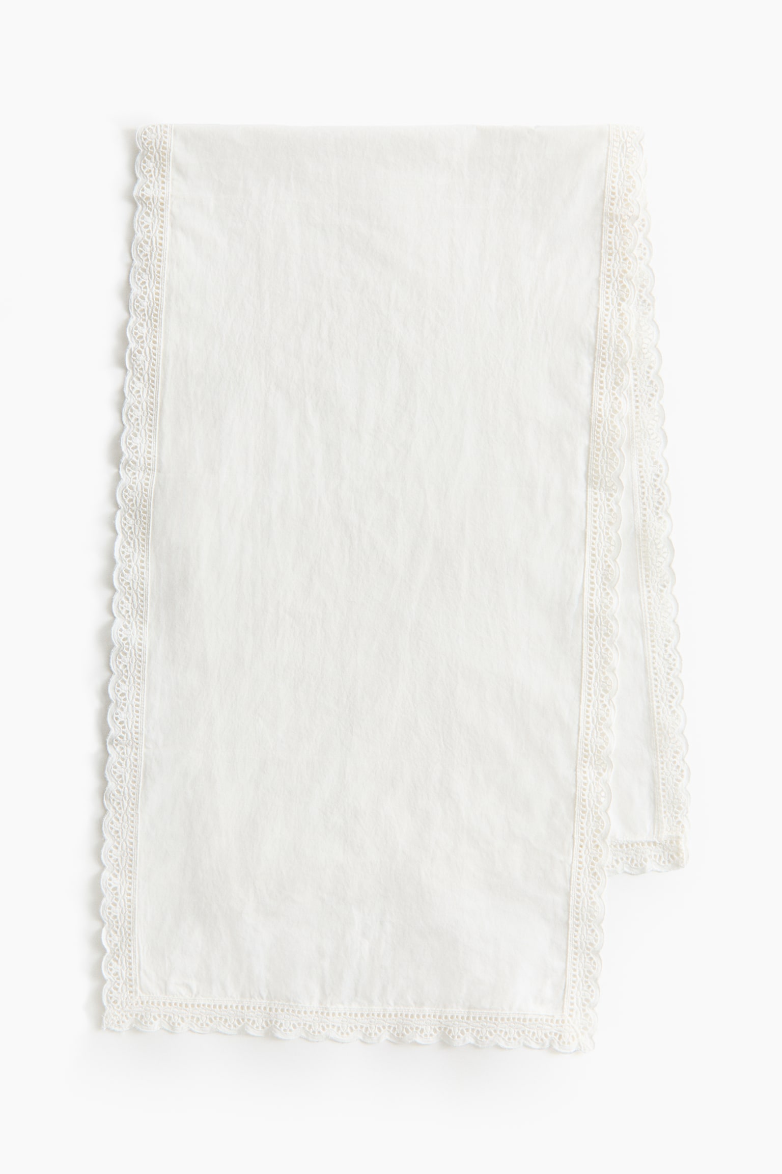 Lace-trimmed cotton table runner - White - 1