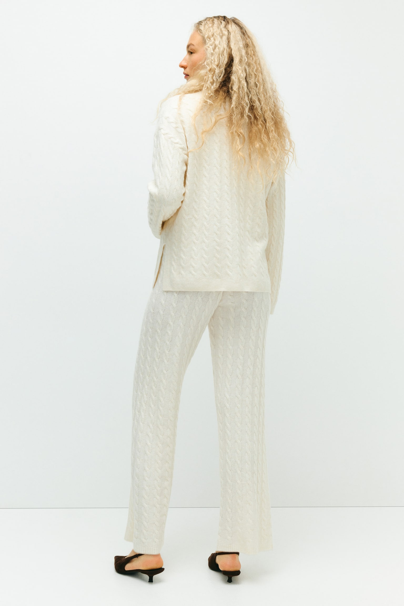 MAMA מכנסיים בסריגת צמות - קרם/אפור מלאנז' - 4